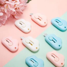 Kawaii Cloud Box Cutter Set – Cute Mini Knives pack of 3 (White,pink & Blue)