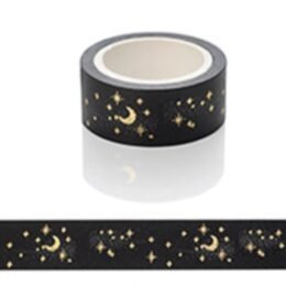 Dreamy Gold Foil Washi Tape Set – 2.5cm x 3 - Black with minimal gold stars
