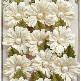 Little Birdie Sparkle Cream Daisy Flowers – 12pcs