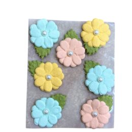 Pastel Pearl Flowers with Leaf – 8 pcs