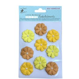 Little Birdie Yellow & Brown Floral Embellishments – Self Adhesive